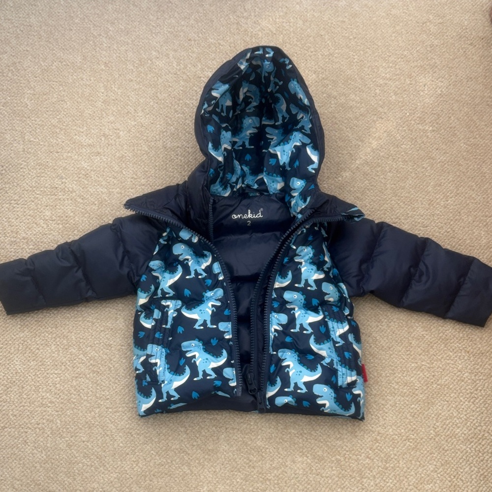 Navy Blue Dinosaur Puffer Jacket for Kids